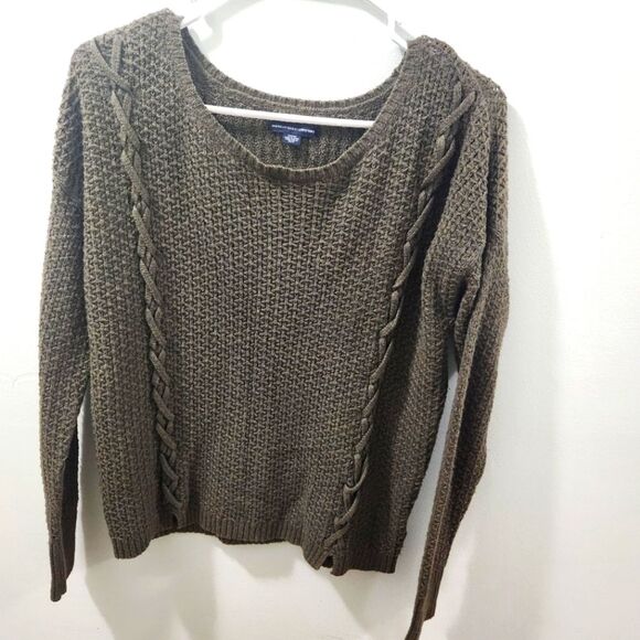American Eagle Outfitters Sweaters - American Eagle S Olive Green Cable Knit Sweater Wool Blend Pullover Fall